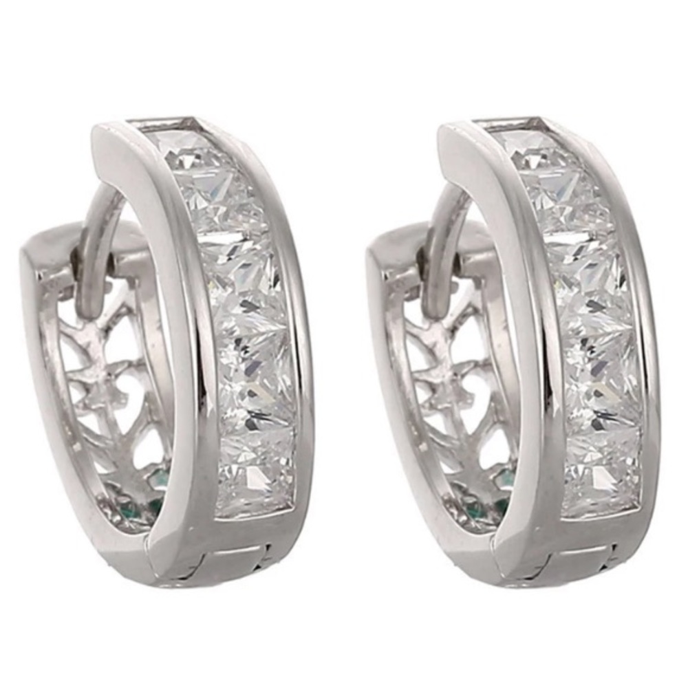 NEW๐๐LOVE! CRYSTAL CLEAR CZ HOOPS๐๐CHANNEL SET - Picture 4 of 5